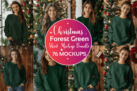 Christmas Forest Green Shirt Mockup Bund: Graphics & Product Mockups