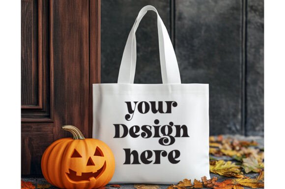 Halloween Natural Tote Bag Mockup 13: Graphics & Product Mockups